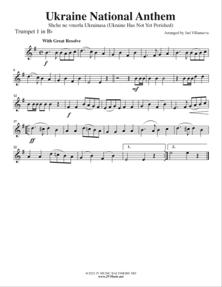 Ukraine National Anthem for Brass Quintet image number null