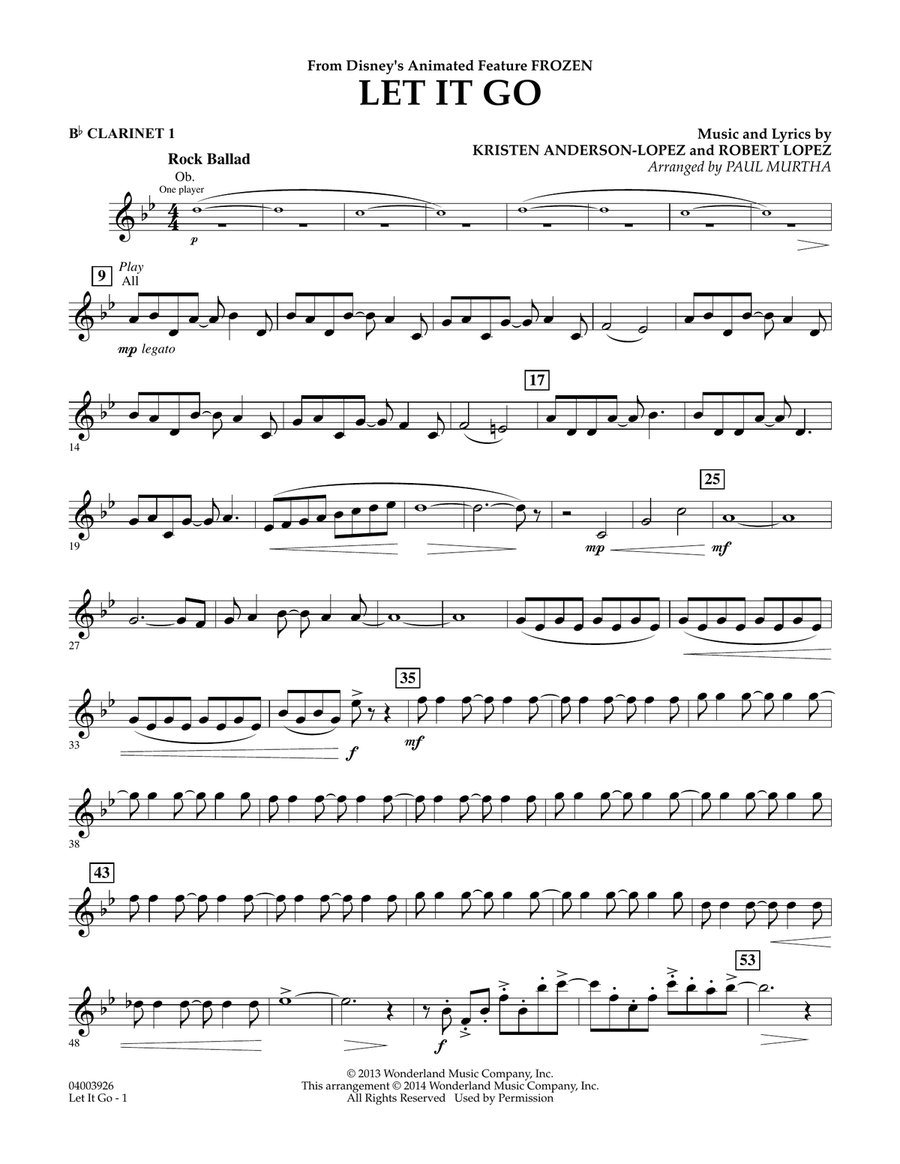 Let It Go - Bb Clarinet 1 Concert Band scores gallery preview page 1