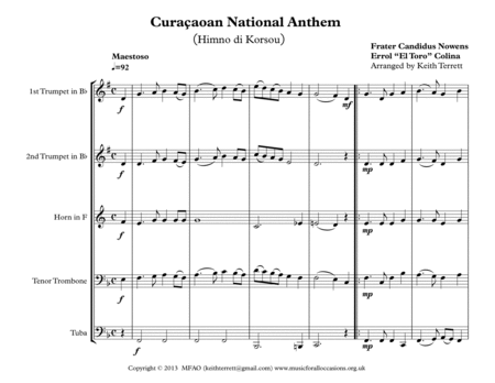Curaçao National Anthem for Brass Quintet image number null