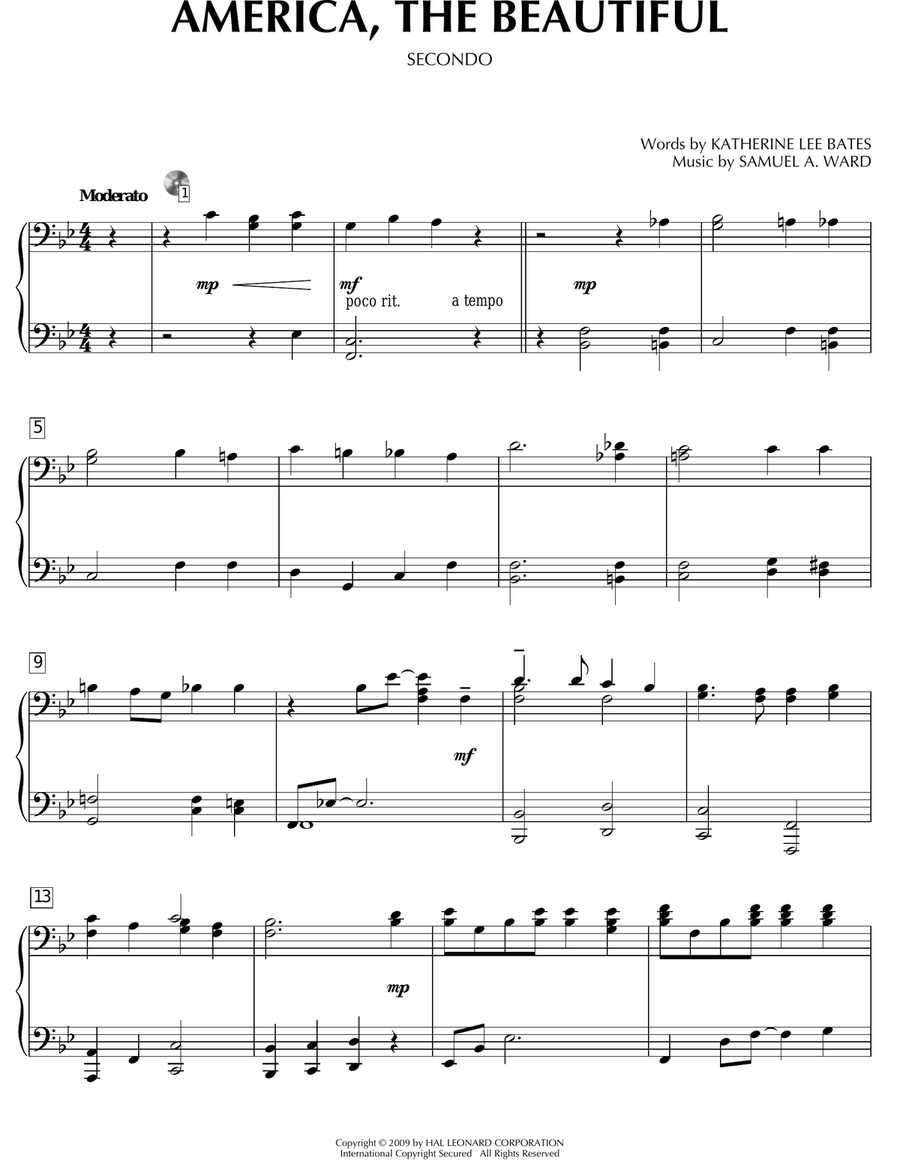 America, The Beautiful Piano Duet scores gallery preview page 1