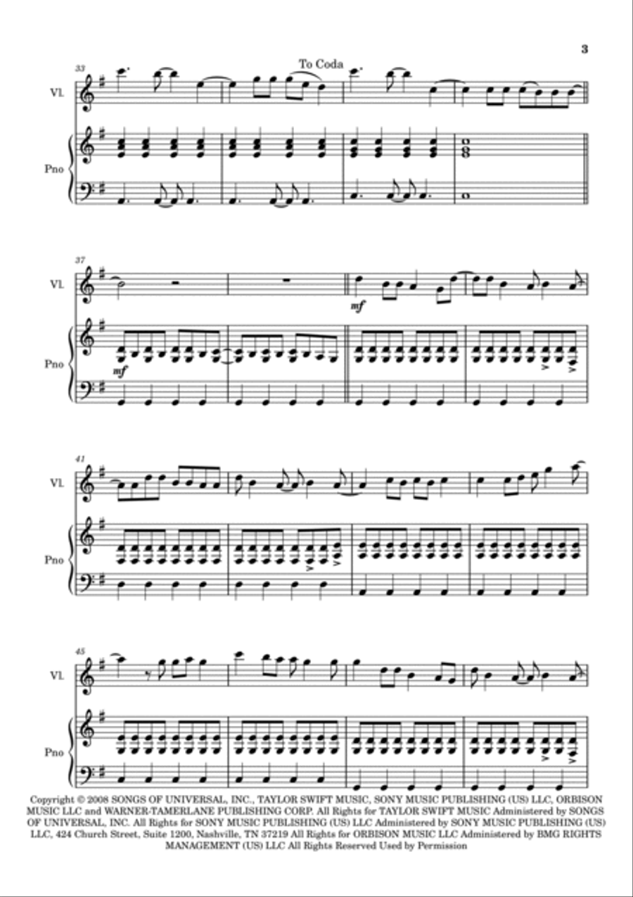 You Belong With Me Violin Solo scores gallery preview page 3