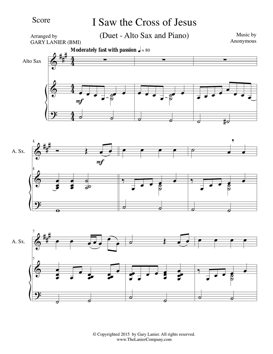 I SAW THE CROSS OF JESUS (Duet – Alto Sax and Piano/Score and Parts) Woodwind Duet scores gallery preview page 1