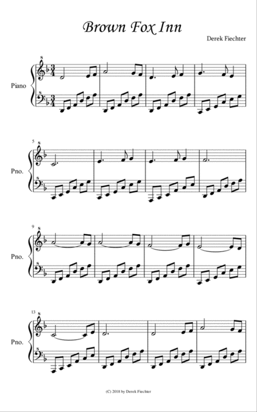 Brown Fox Inn Brown Fox Inn Piano Solo scores gallery preview page 1