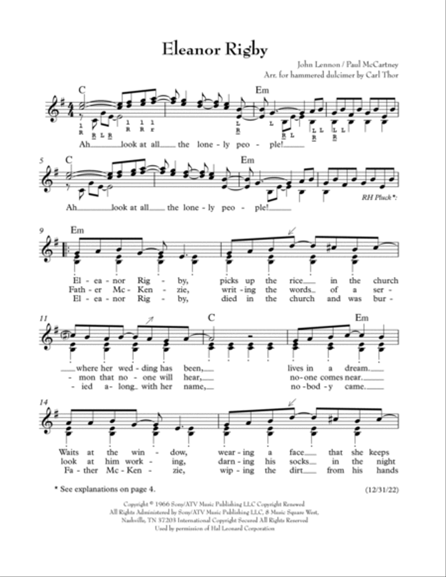 Eleanor Rigby Dulcimer scores gallery preview page 2