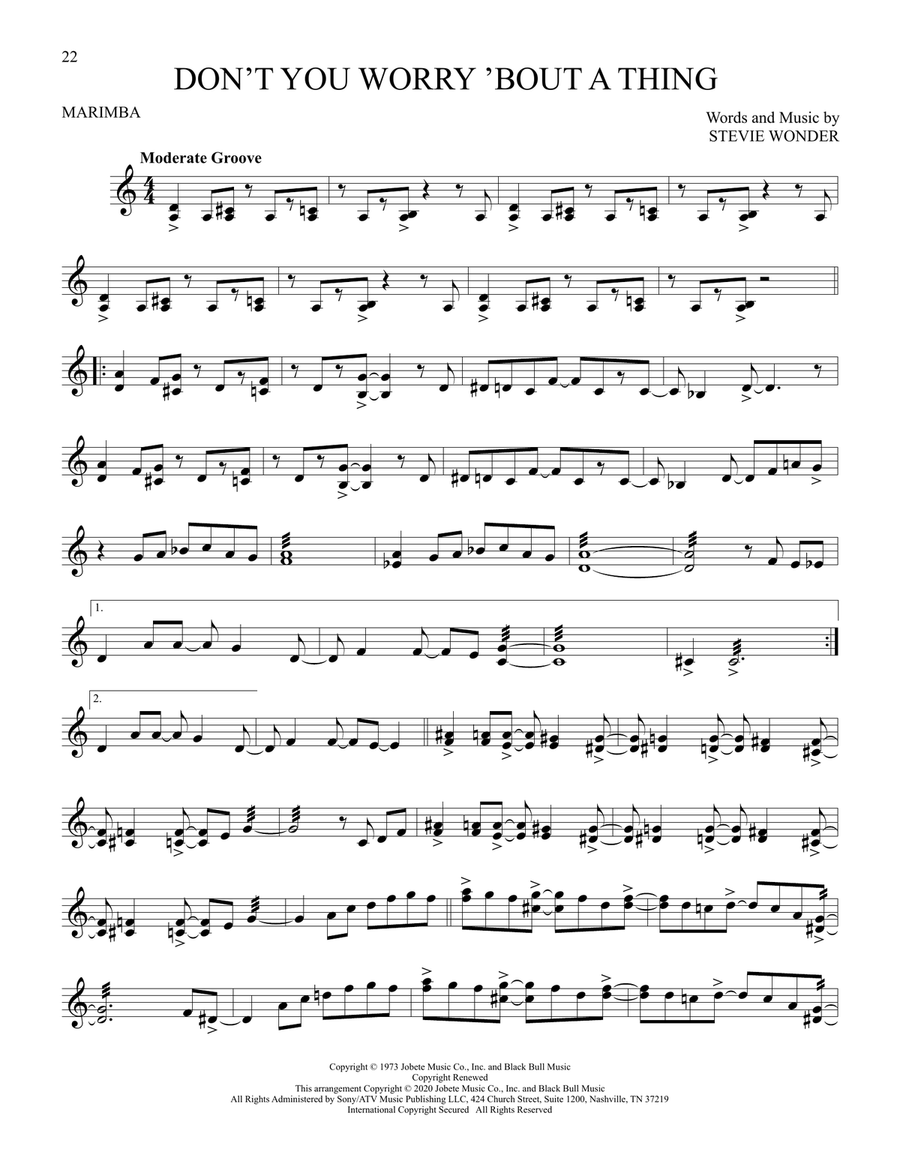 Don't You Worry 'Bout A Thing Marimba scores gallery preview page 1