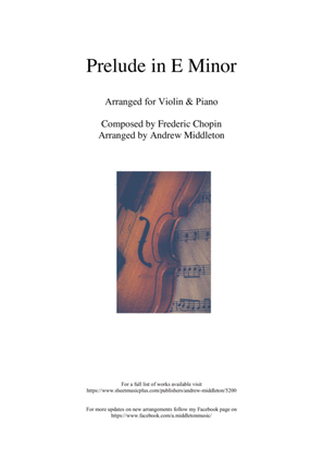 Book cover for Prelude in E Minor arranged for Violin & Piano
