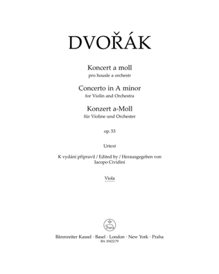 Book cover for Concerto in A minor for Violin and Orchestra op. 53 (viola part)