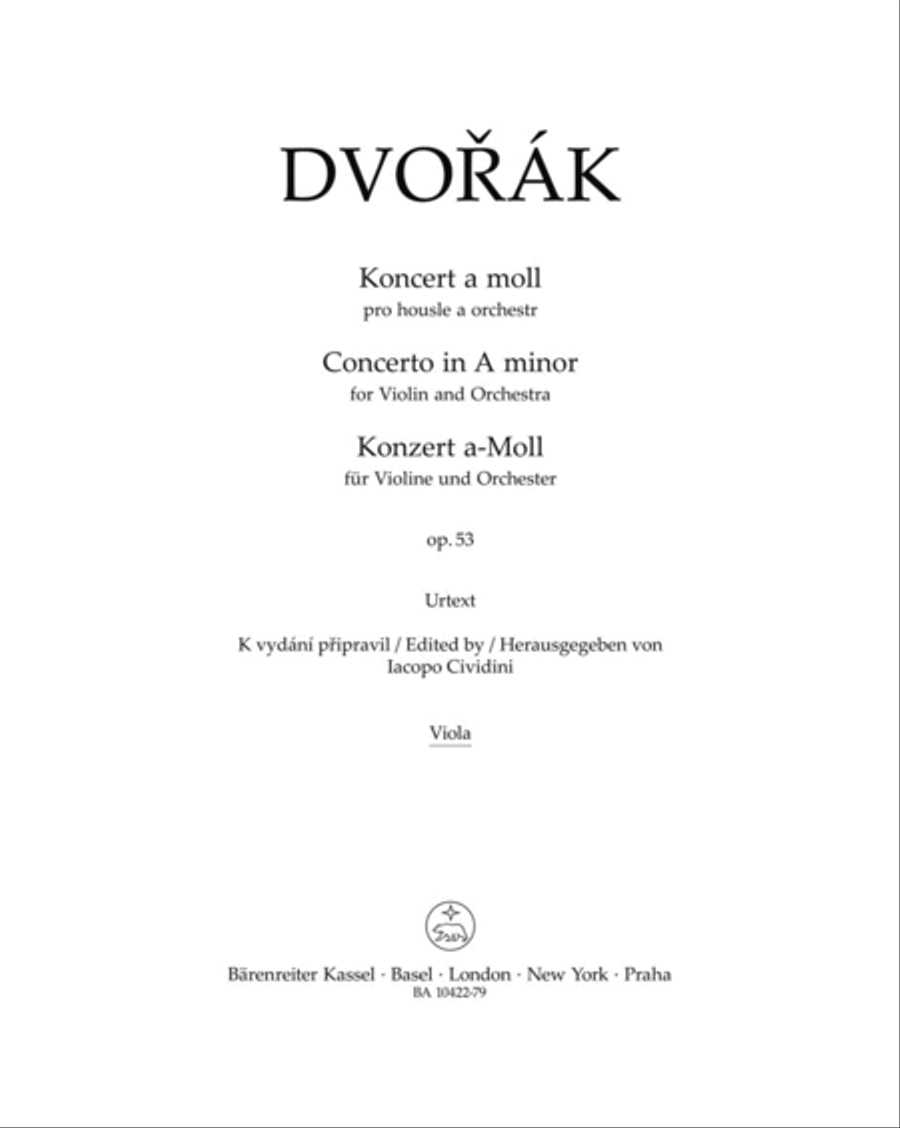 Book cover for Concerto in A minor for Violin and Orchestra op. 53 (viola part)