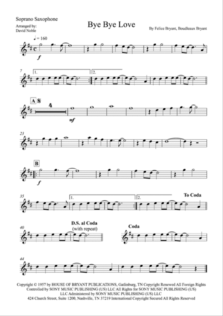 Bye Bye Love Saxophone Quartet scores gallery preview page 5