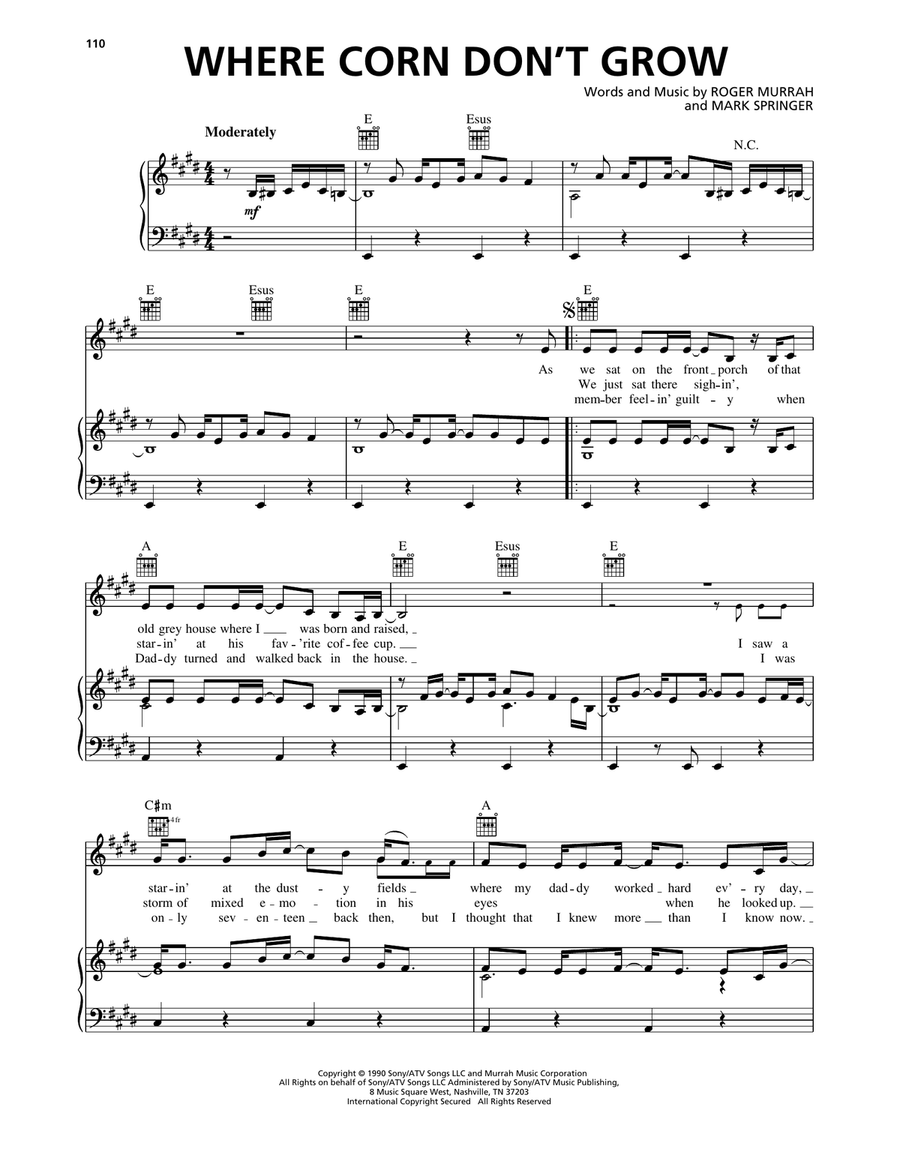 Where Corn Don't Grow Piano, Vocal, Guitar scores gallery preview page 1