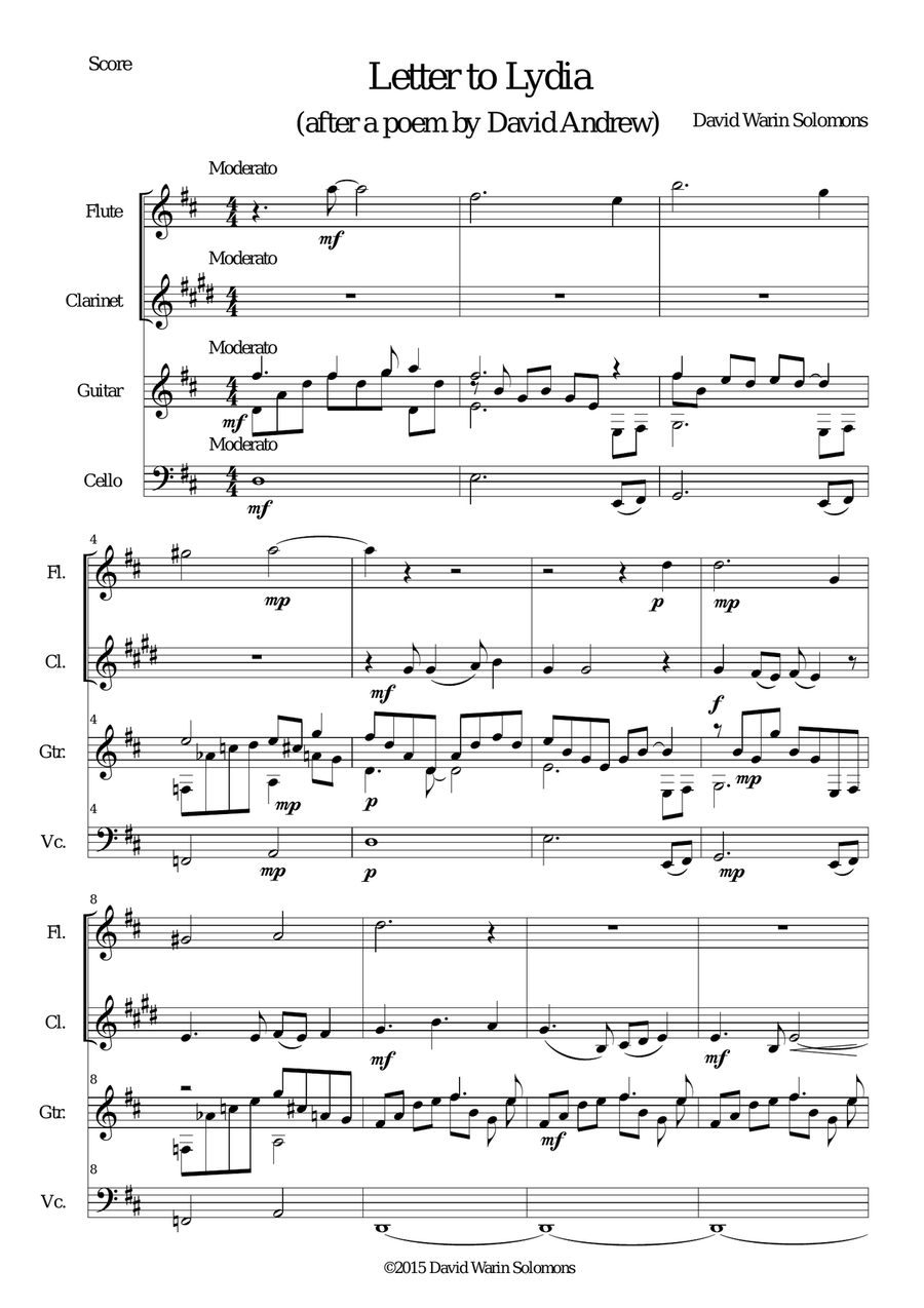 Letter to Lydia for clarinet, flute, cello and guitar