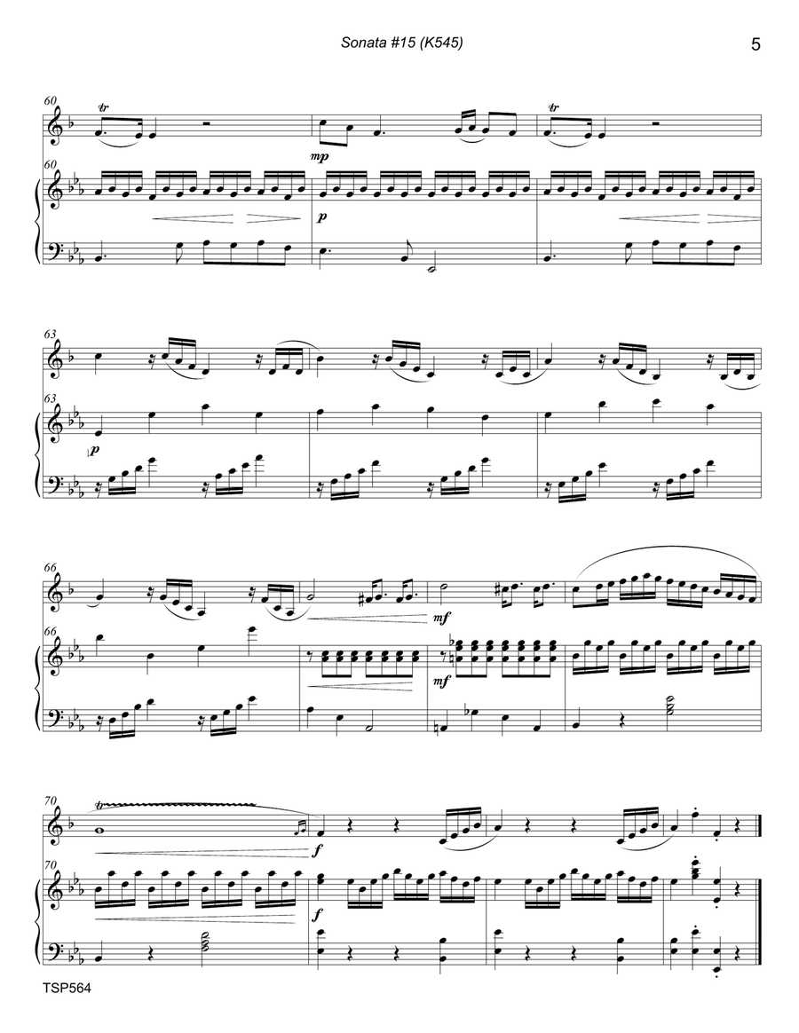 SONATA (K545) arranged for TRUMPET SOLO with Piano Accompaniment Trumpet Solo scores gallery preview page 5