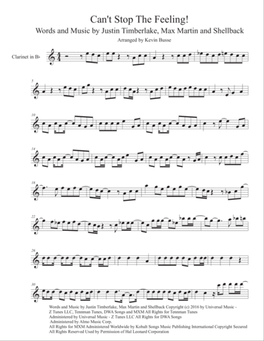 Can't Stop The Feeling from TROLLS Clarinet Solo scores gallery preview page 1