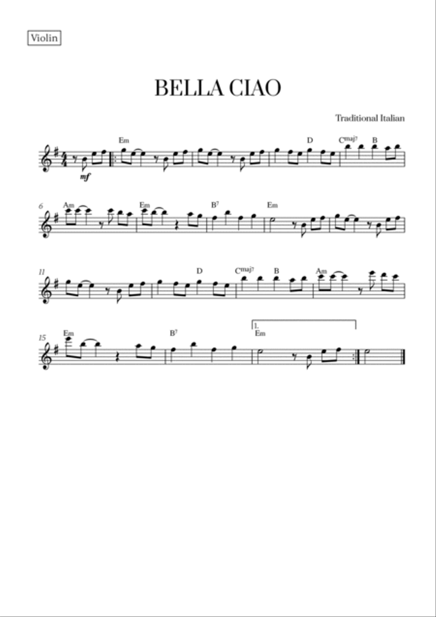 Traditional Italian - Bella Ciao (for Violin and Clarinet) B-Flat Clarinet scores gallery preview page 2