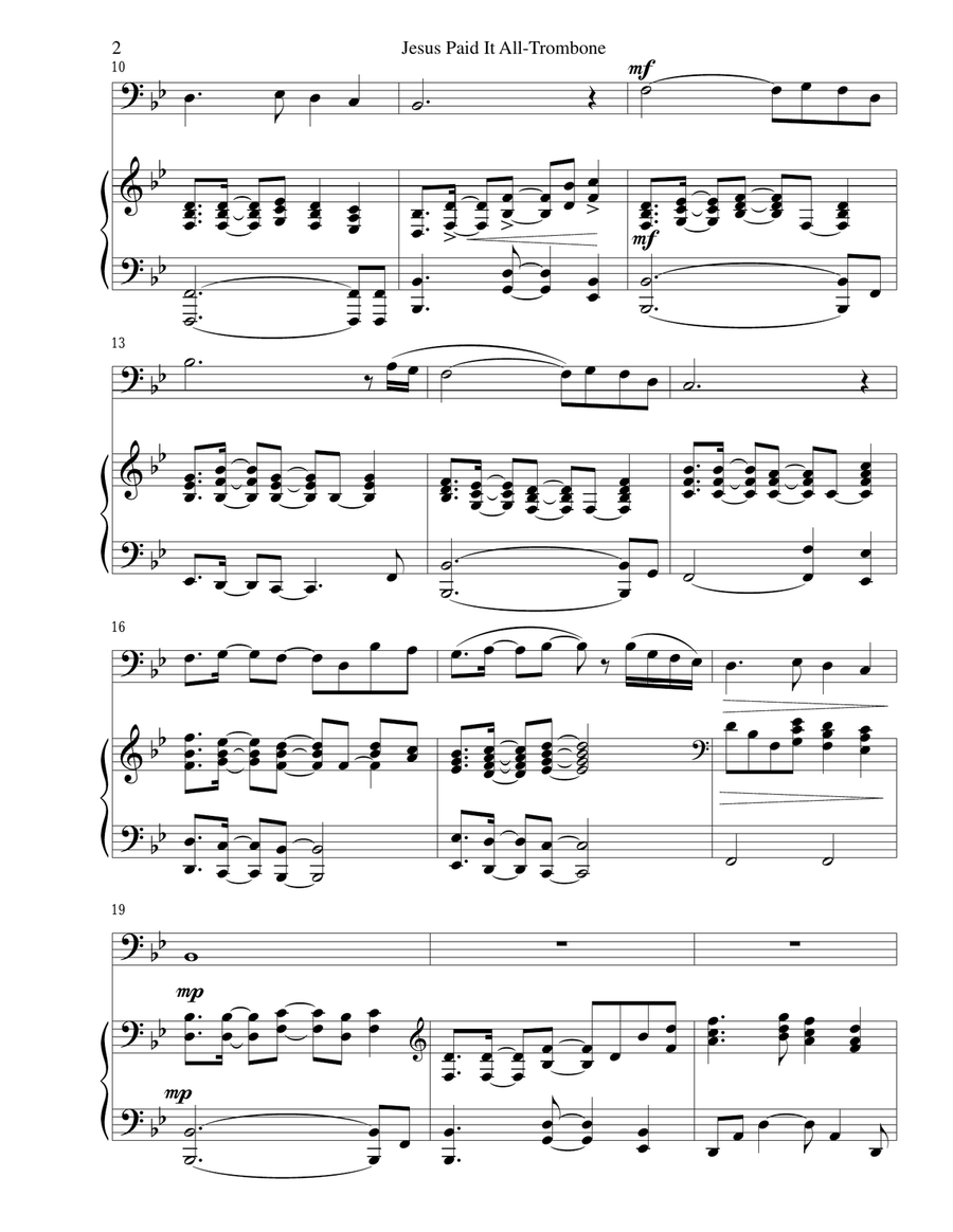 JESUS PAID IT ALL (Trombone and Piano with Trb Part) Trombone Duet scores gallery preview page 2