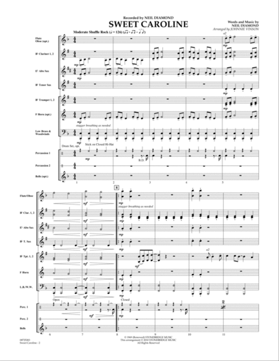 Sweet Caroline - Conductor Score (Full Score) Concert Band scores gallery preview page 2