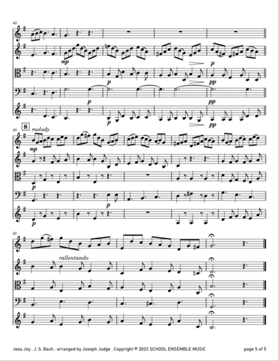 Jesu Joy by Bach for String Quartet in Schools String Quartet scores gallery preview page 5