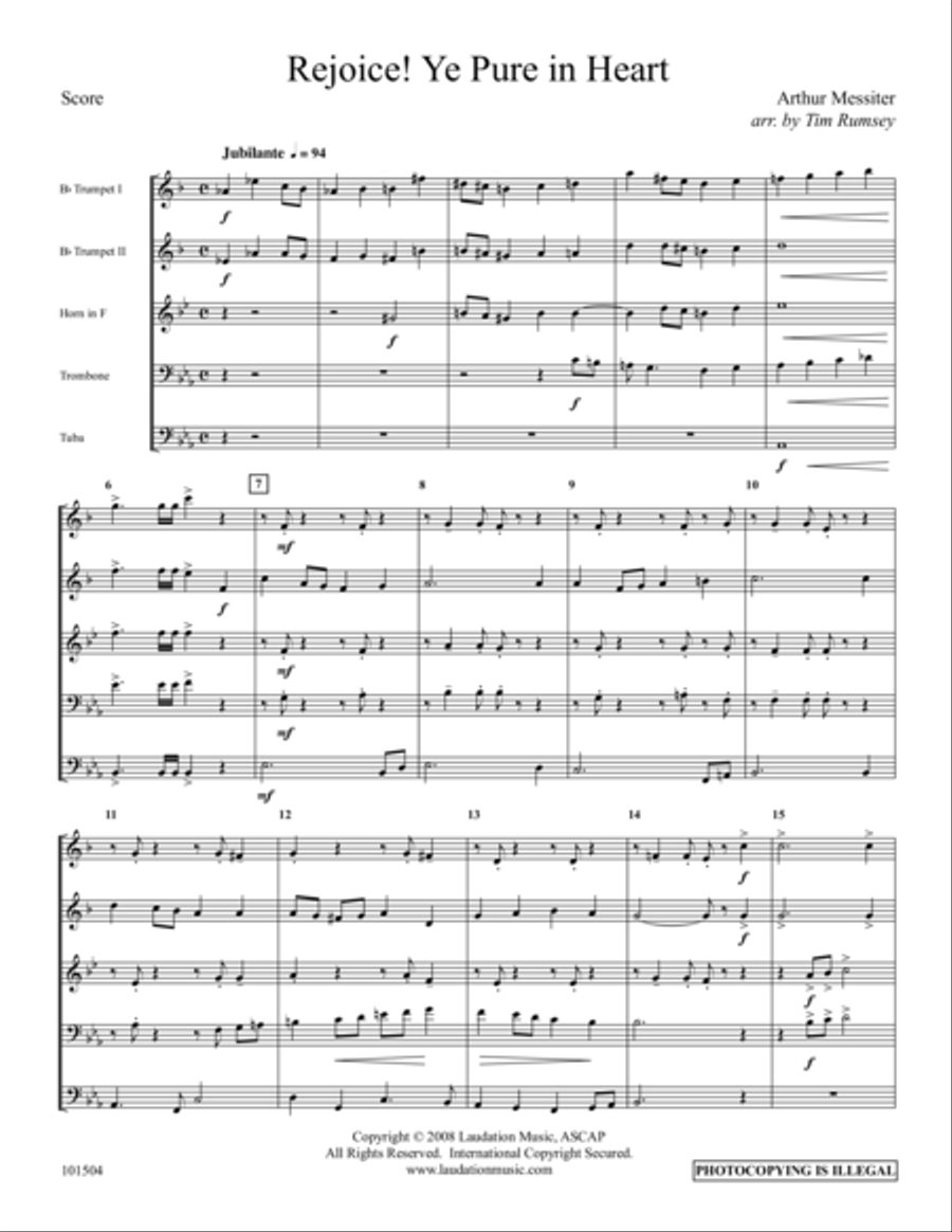 Rejoice! Ye Pure in Heart Brass Ensemble scores gallery preview page 1