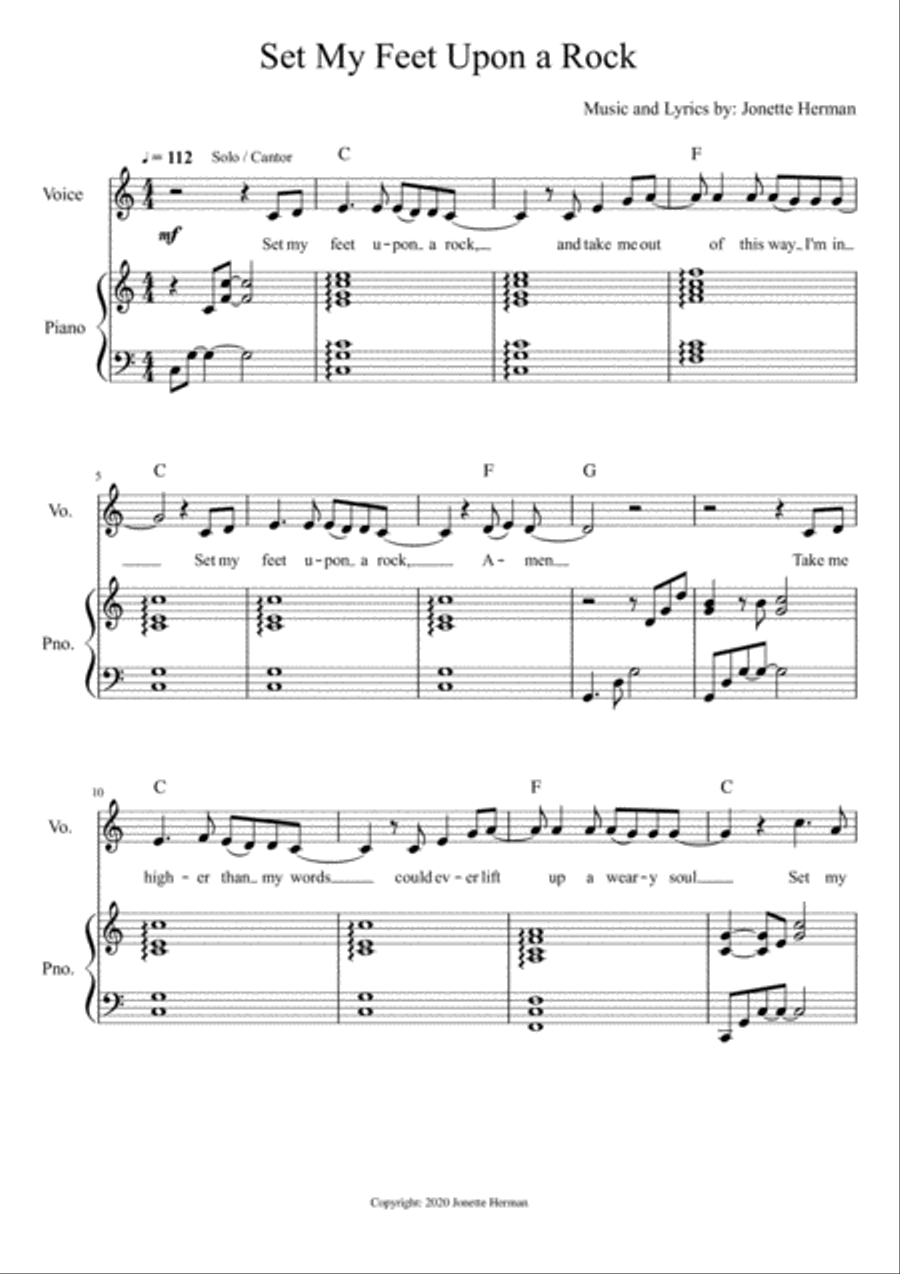 Set My Feet Upon a Rock (piano, guitar, and vocal) Unison Choir scores gallery preview page 1