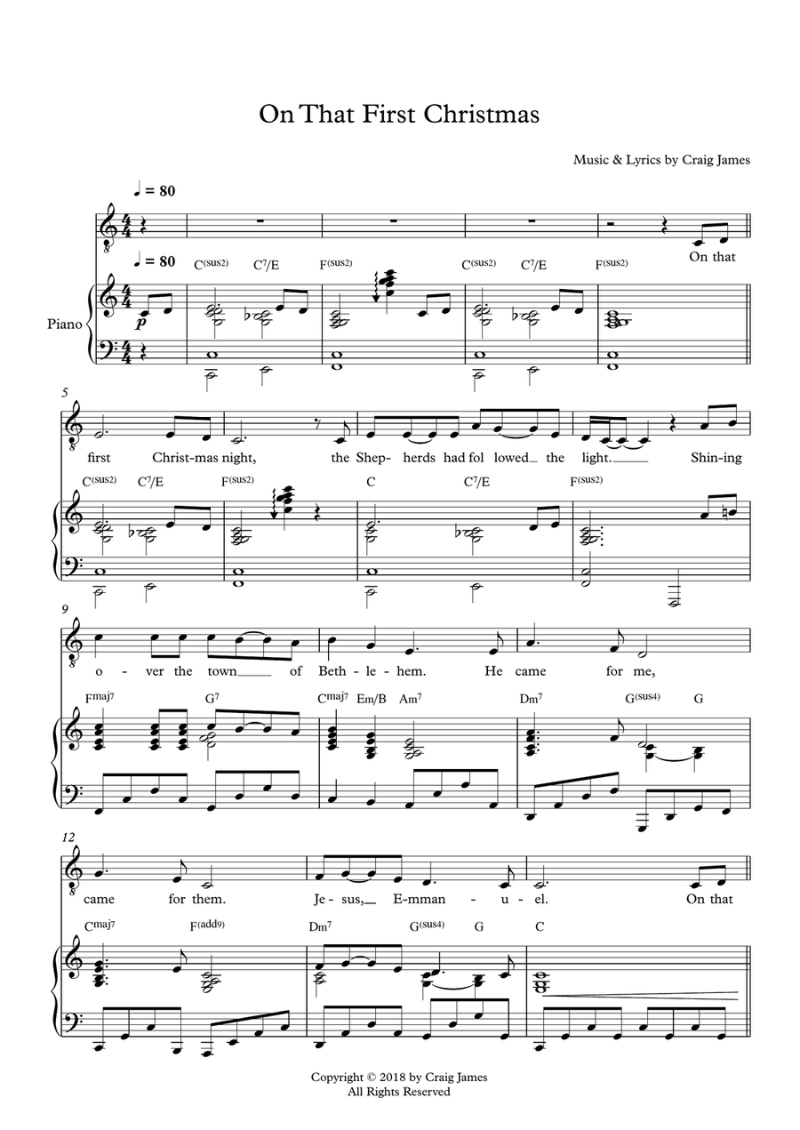 Emmanuel (On That First Christmas) Piano, Vocal scores gallery preview page 1