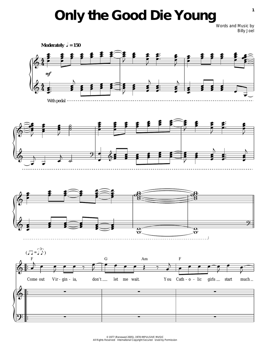 Only The Good Die Young Piano, Vocal scores gallery preview page 1