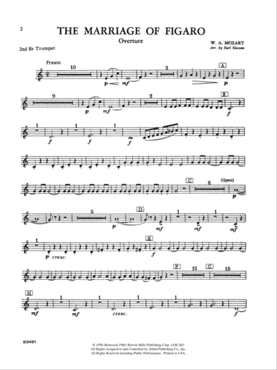 The Marriage of Figaro Overture: 2nd B-flat Trumpet Concert Band scores gallery preview page 1