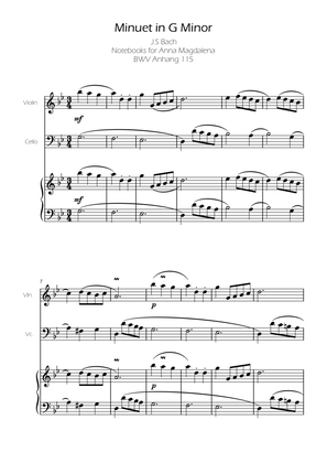 Book cover for Minuet in G minor BWV Anh. 115 - Bach - Violin And Cello