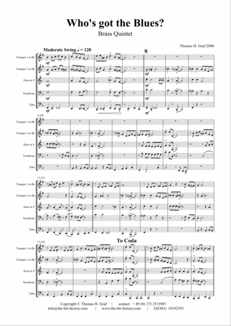 Who has got the blues? - You & you & you :-) - Brass Quintet Brass Quintet scores gallery preview page 1