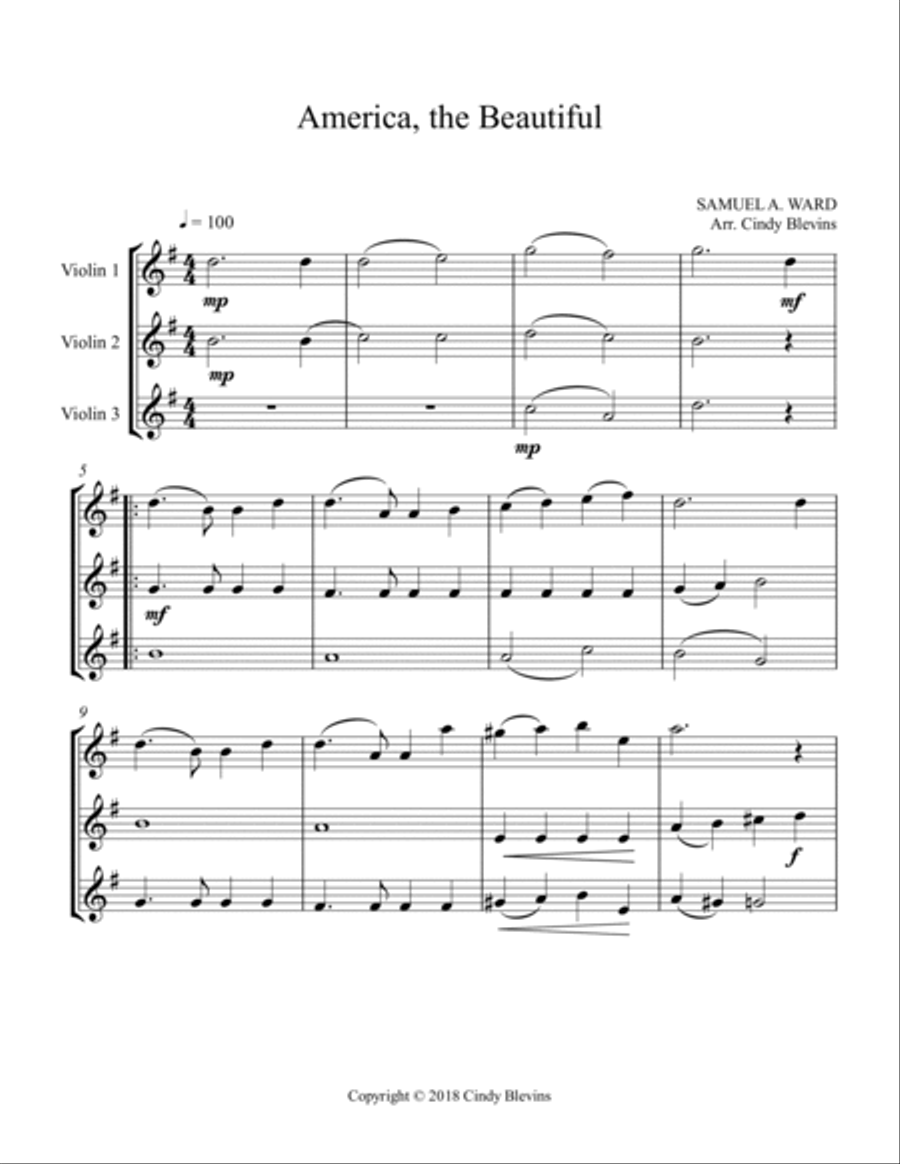America, the Beautiful, Violin Trio String Trio scores gallery preview page 2