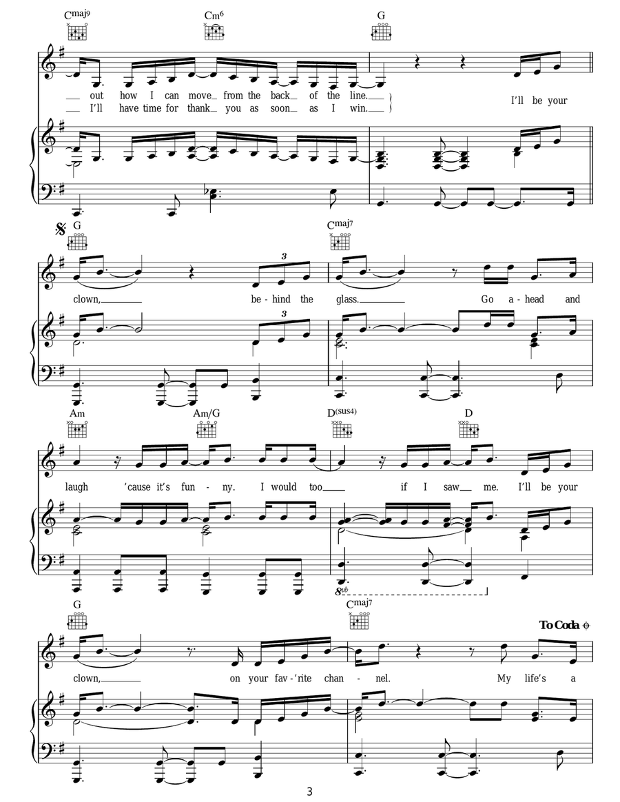 Clown Piano, Vocal, Guitar scores gallery preview page 3