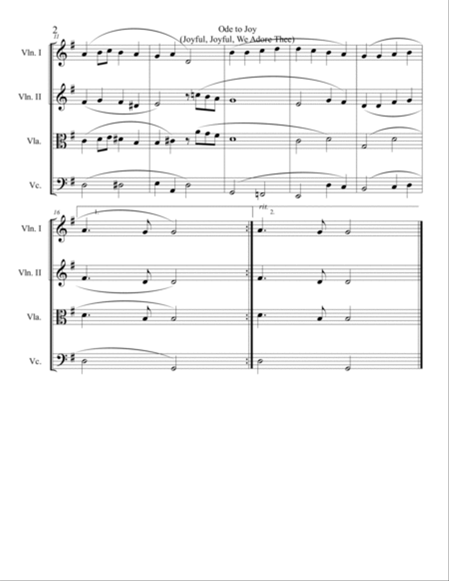 Ode to Joy (Joyful, Joyful, We Adore Thee) for String Quartet String Quartet scores gallery preview page 2