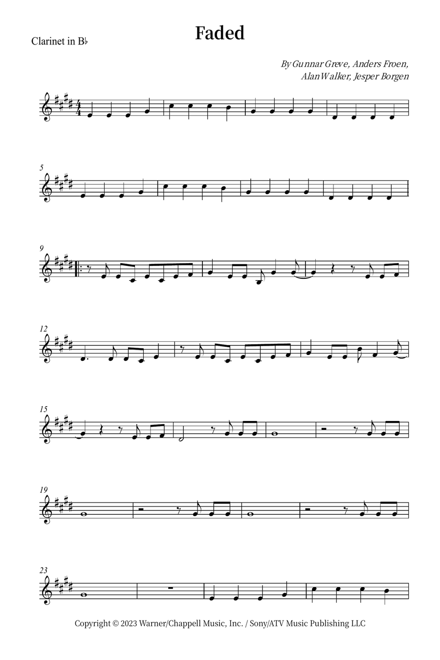 Faded B-Flat Clarinet scores gallery preview page 1
