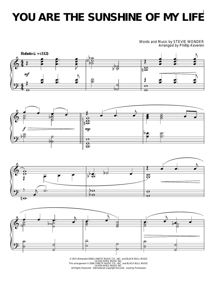 You Are The Sunshine Of My Life (arr. Phillip Keveren) Piano Solo scores gallery preview page 1