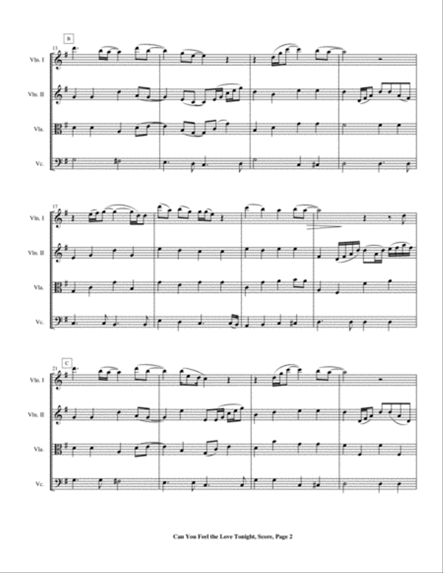 Can You Feel The Love Tonight String Quartet scores gallery preview page 6