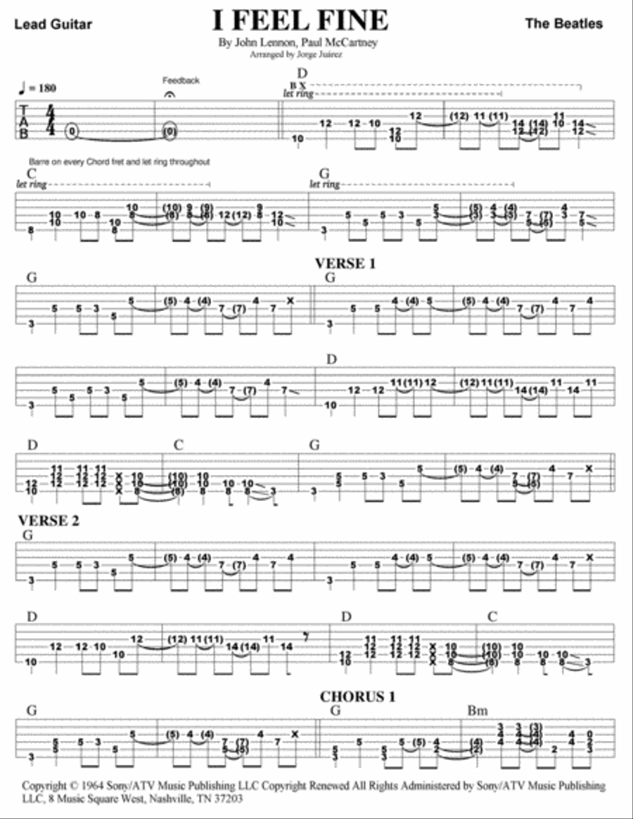 I Feel Fine Guitar Tablature scores gallery preview page 1