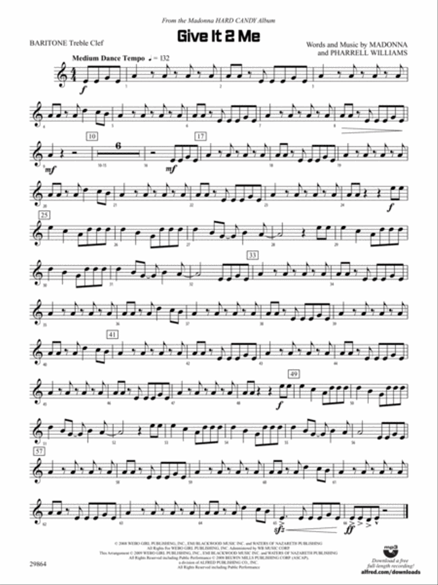 Give It 2 Me: Baritone T.C. Concert Band scores gallery preview page 1