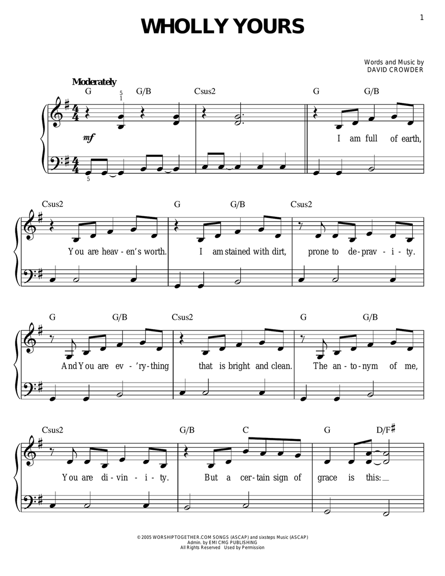 Wholly Yours Easy Piano scores gallery preview page 1