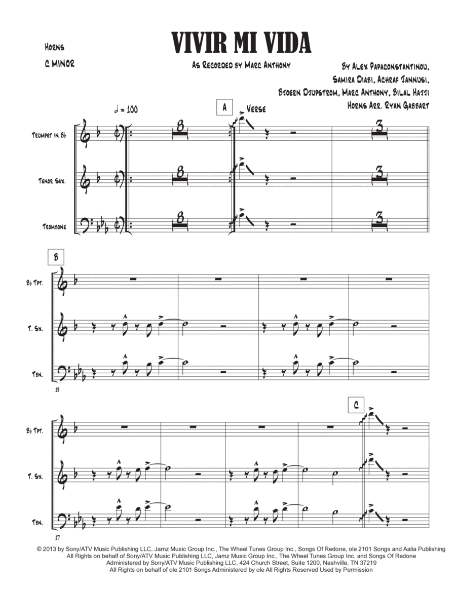 Vivir Mi Vida Tenor Saxophone scores gallery preview page 1