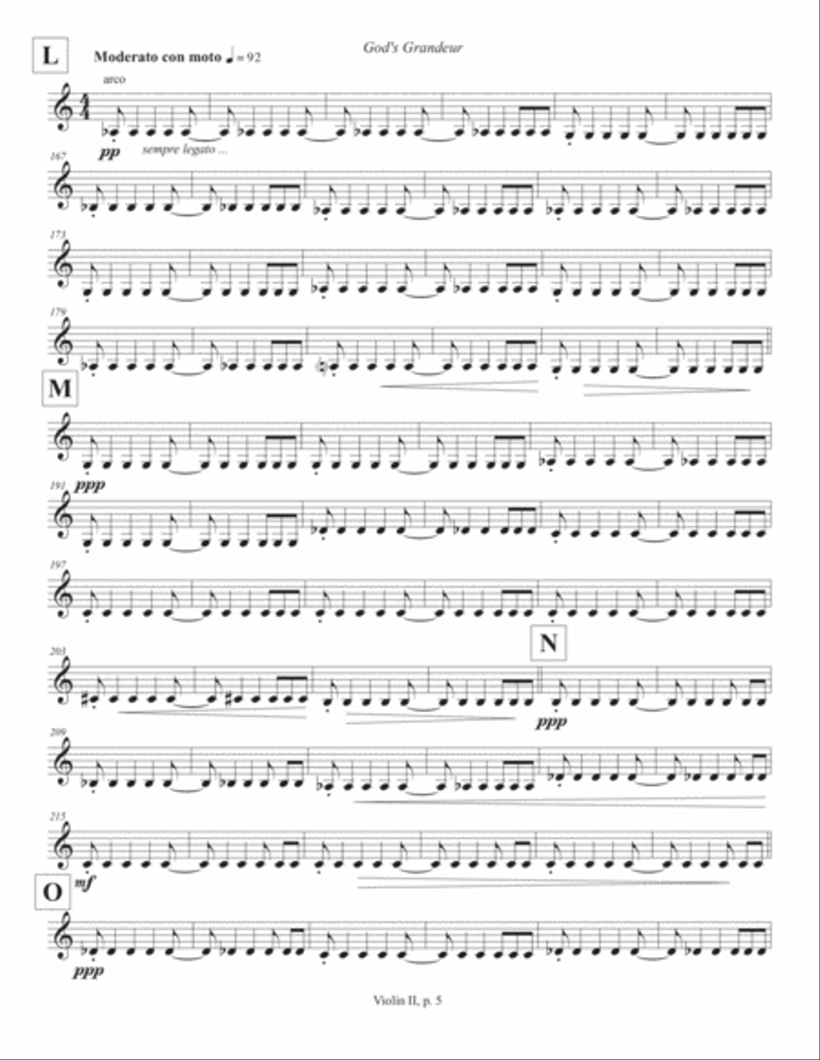 God's Grandeur (2012, rev. 2019) violin 2 part Small Ensemble scores gallery preview page 5