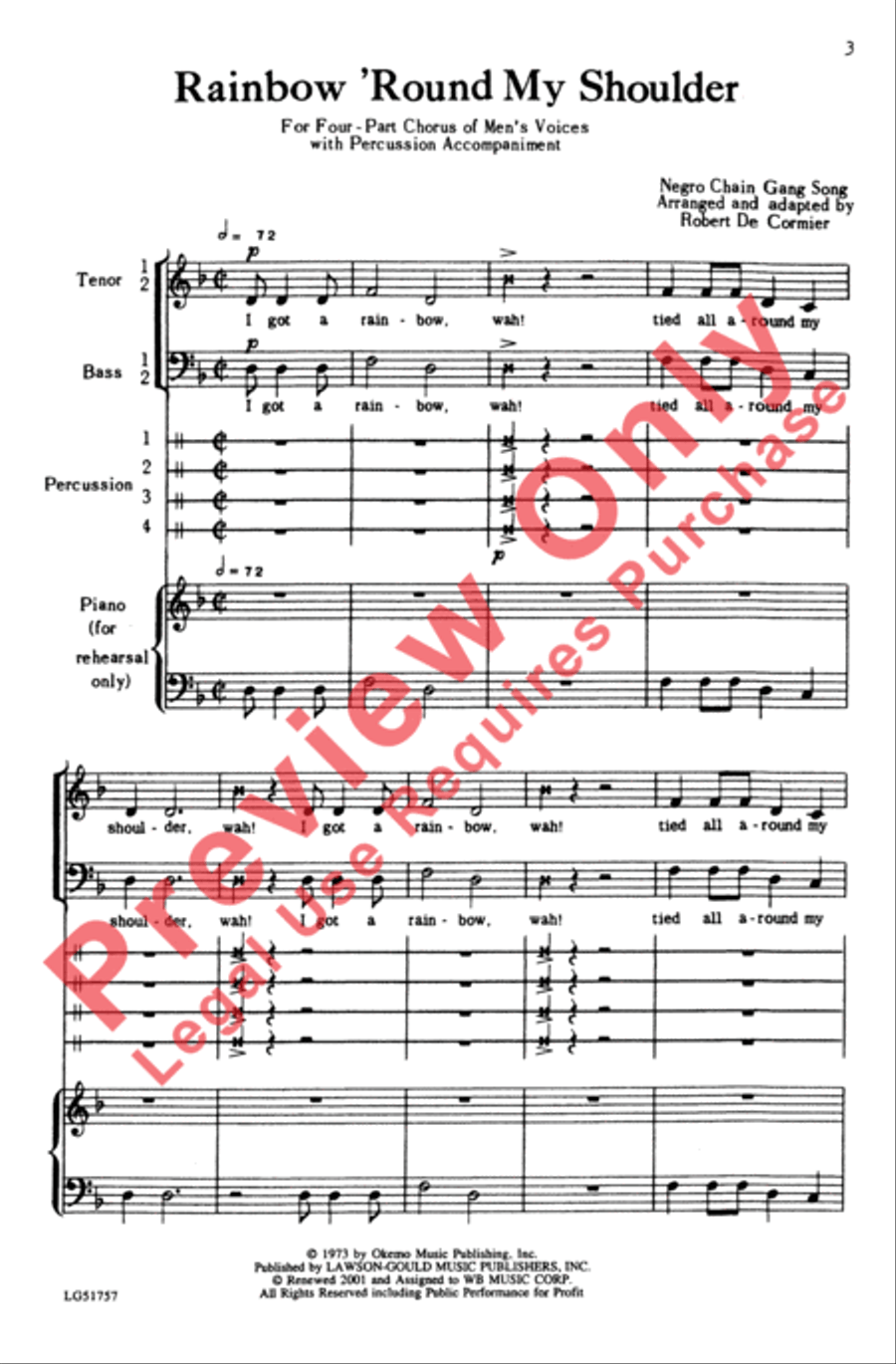 Rainbow 'Round My Shoulder Men's Choir scores gallery preview page 3