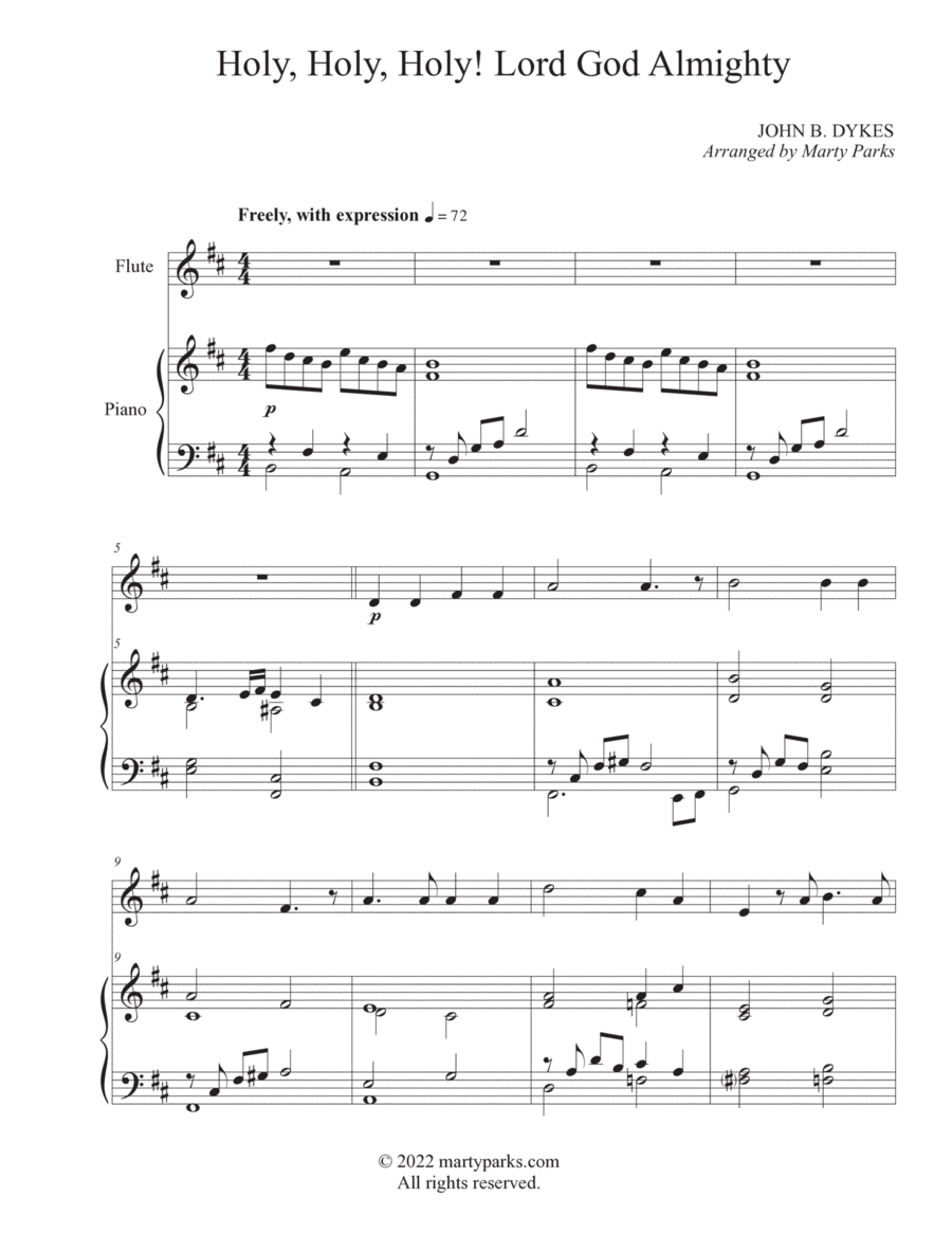 Holy, Holy, Holy! Lord God Almighty (Flute-Piano) Flute Solo scores gallery preview page 1