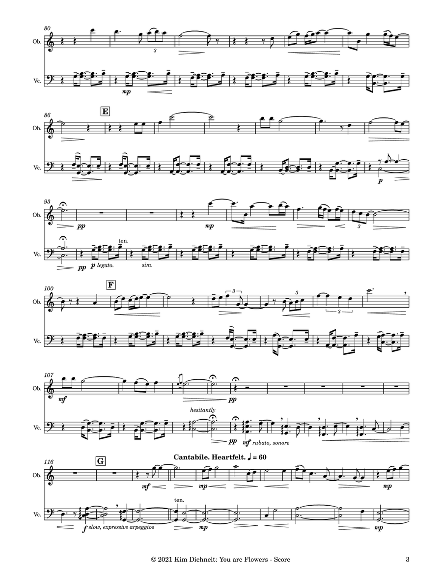 Diehnelt: You Are Flowers (Oboe and Cello) Chamber Music scores gallery preview page 4