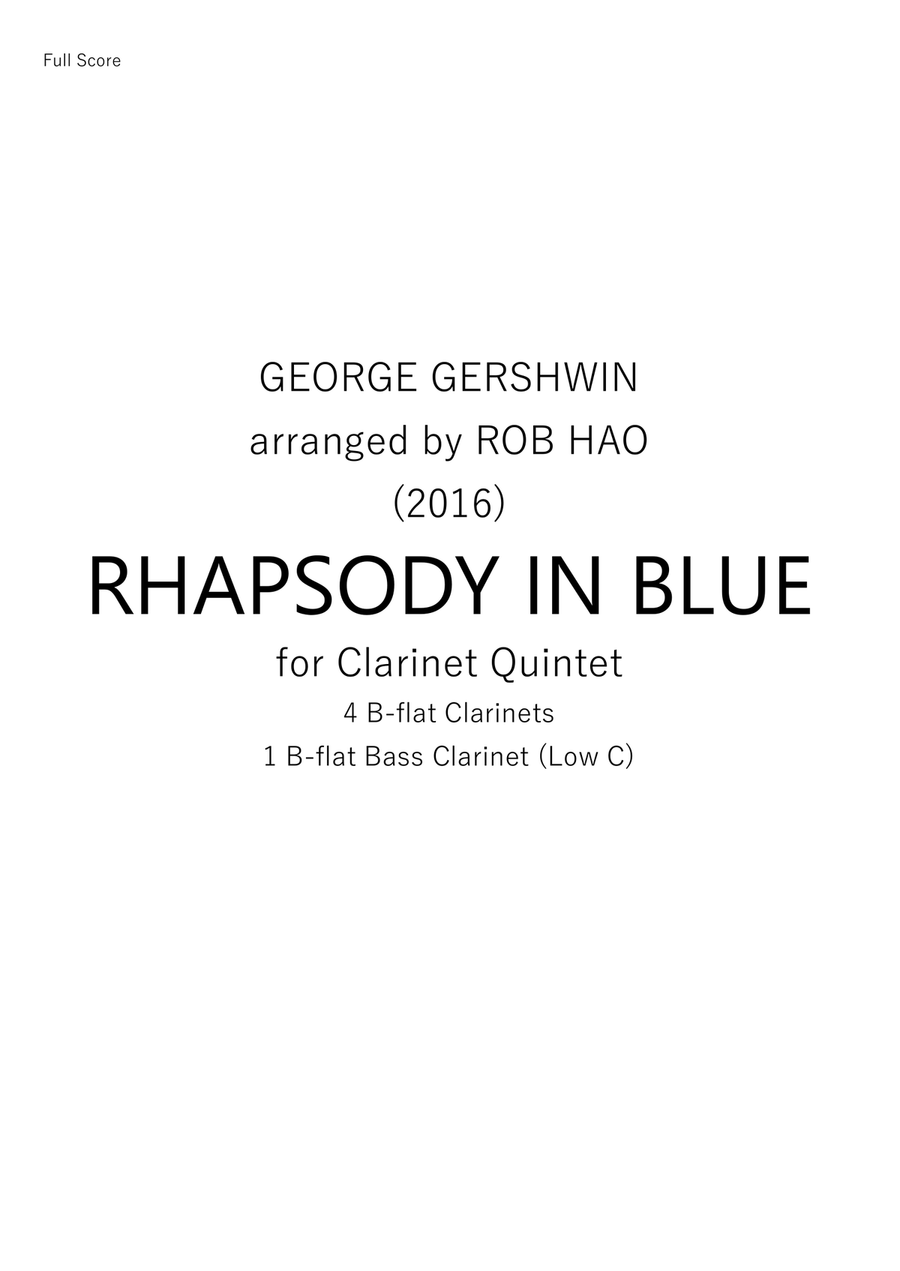 Rhapsody in Blue - Gershwin, for Clarinet Quintet Clarinet Quintet scores gallery preview page 1