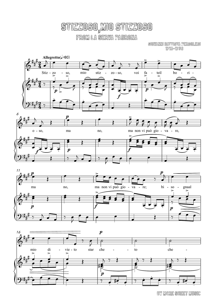 Pergolesi-Stizzoso,mio stizzoso in A Major,for Voice and Piano Piano, Vocal scores gallery preview page 3