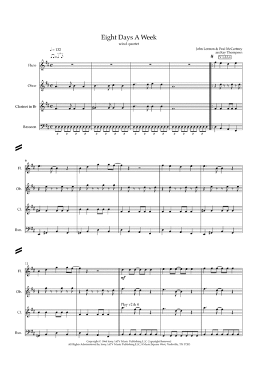 Eight Days A Week Woodwind Quartet scores gallery preview page 3