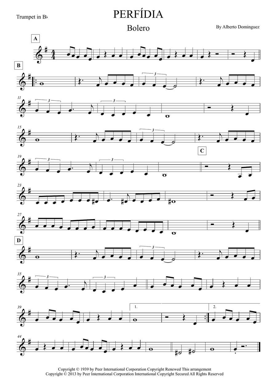 Perfidia B-Flat Trumpet scores gallery preview page 1