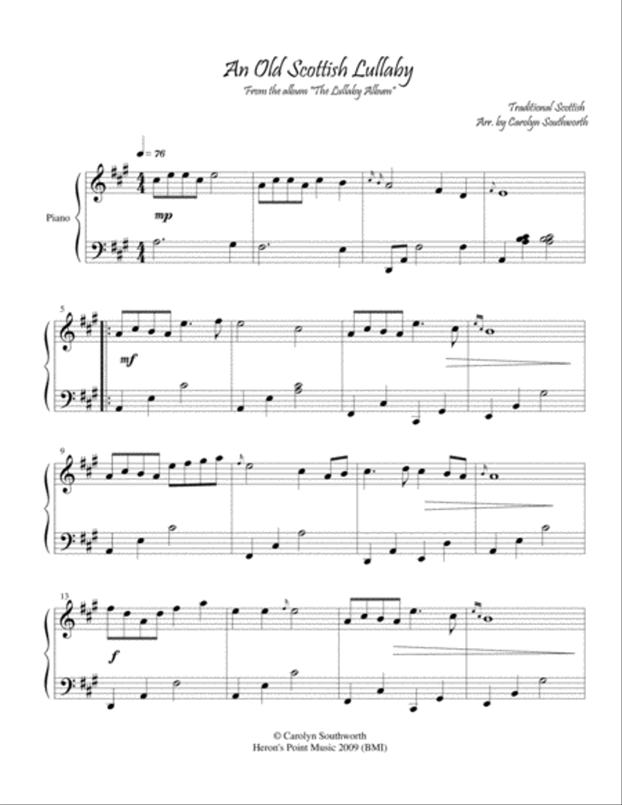 An Old Scottish Lullaby An Old Scottish Lullaby Piano Solo scores gallery preview page 1