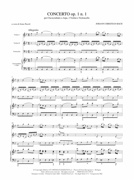 Concerto Op. 1 No. 1 for Harpsichord or Harp, 2 Violins and Violoncello