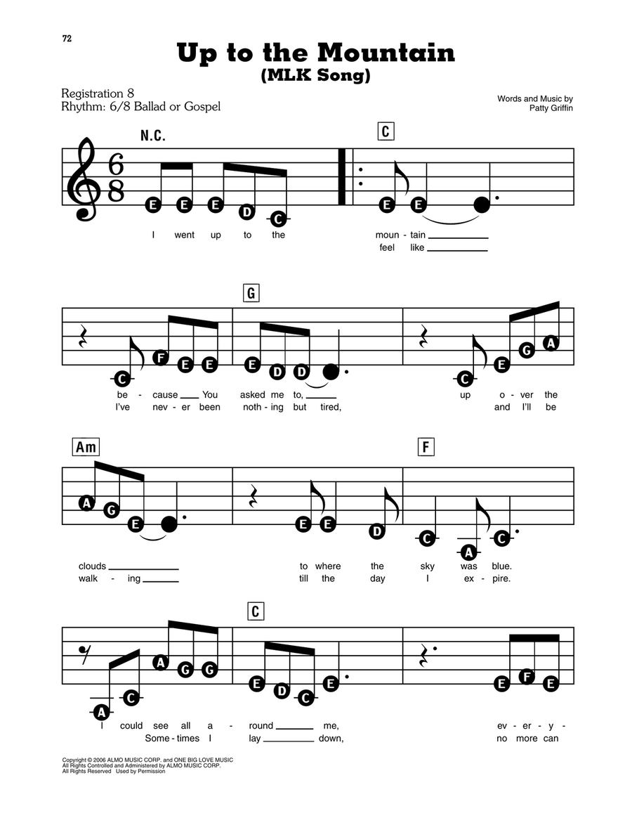 Up To The Mountain (MLK Song) Electronic Keyboard scores gallery preview page 1