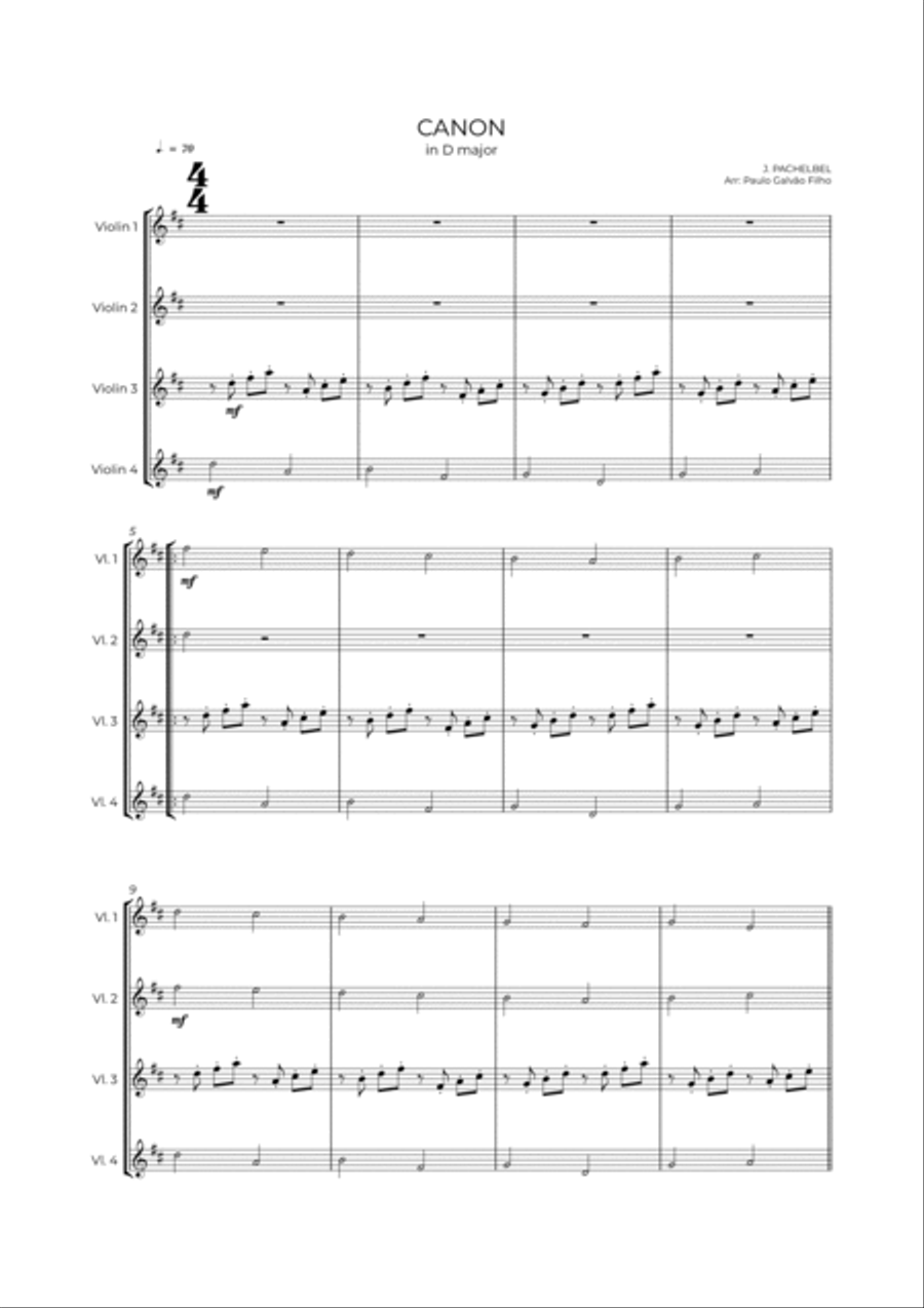 CANON IN D -VIOLIN QUARTET Violin Solo scores gallery preview page 2